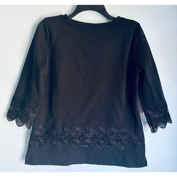 Talbots Petite Small Black Lace Adorned Knit Top - Picture 8 of 8